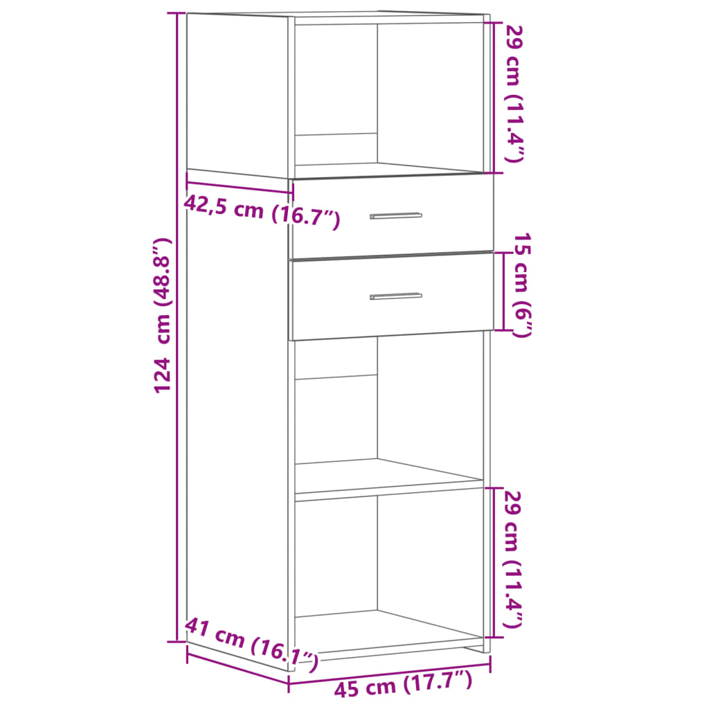 Visoka komoda boja betona 45 x 42,5 x 124 cm konstruirano drvo