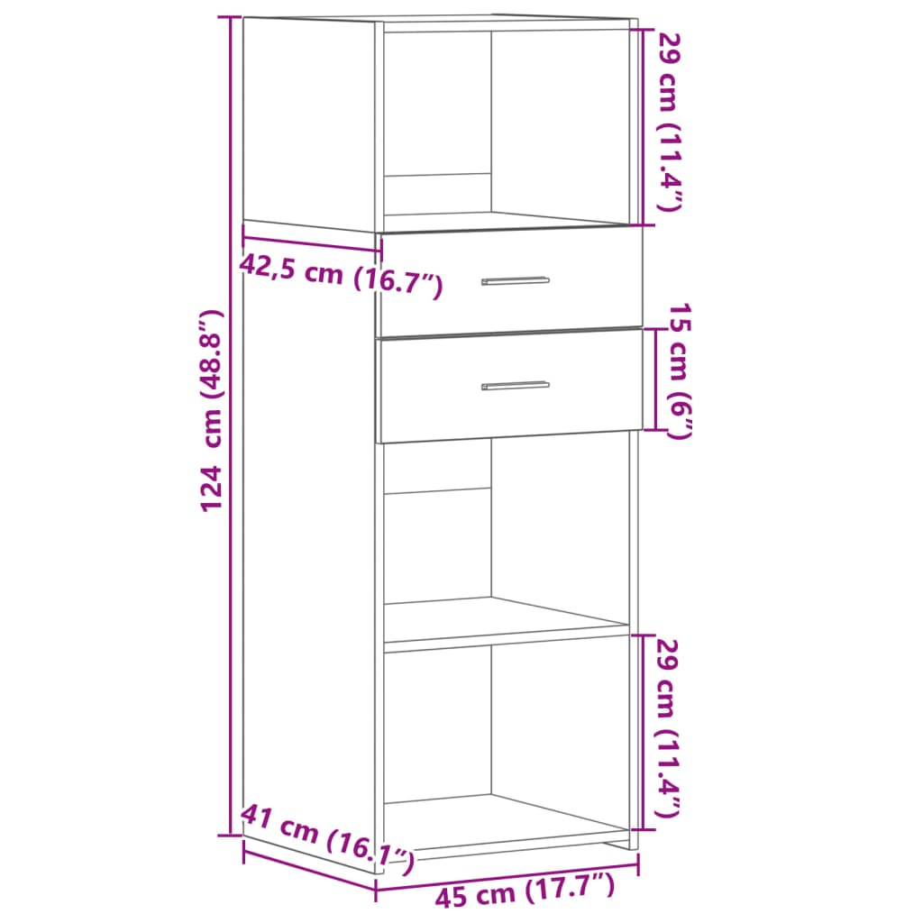 Visoka komoda siva boja hrasta 45x42,5x124 cm konstruirano drvo