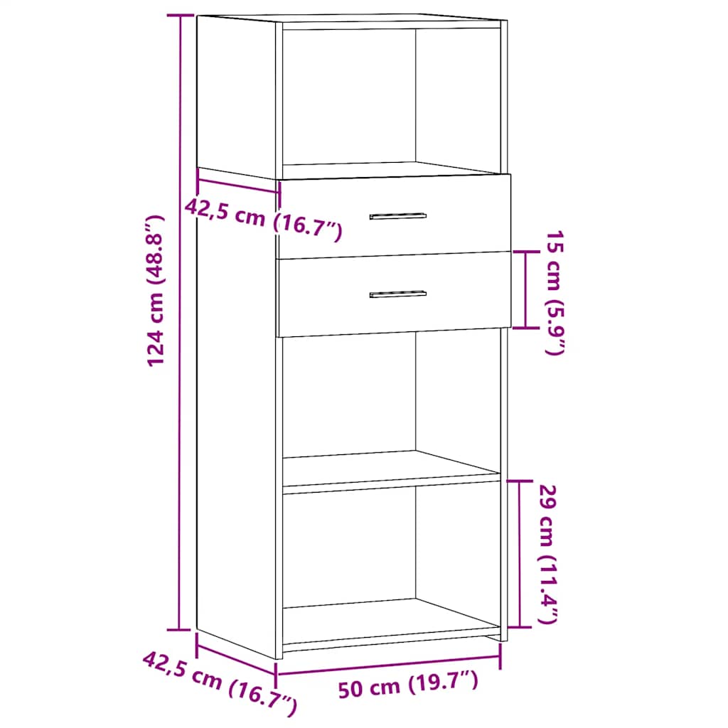 Visoka komoda boja hrasta 50 x 42,5 x 124 cm konstruirano drvo