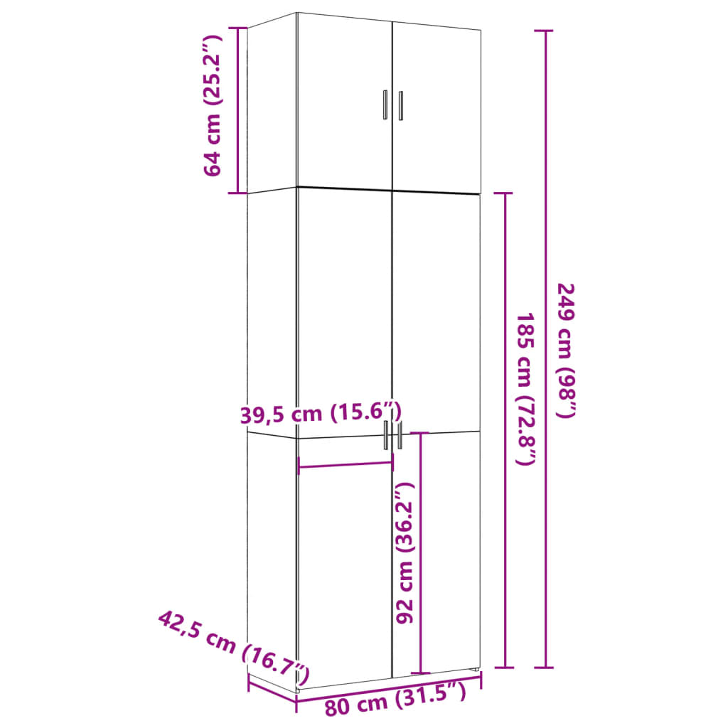 Visoka komoda bijela 80 x 42,5 x 249 cm od konstruiranog drva