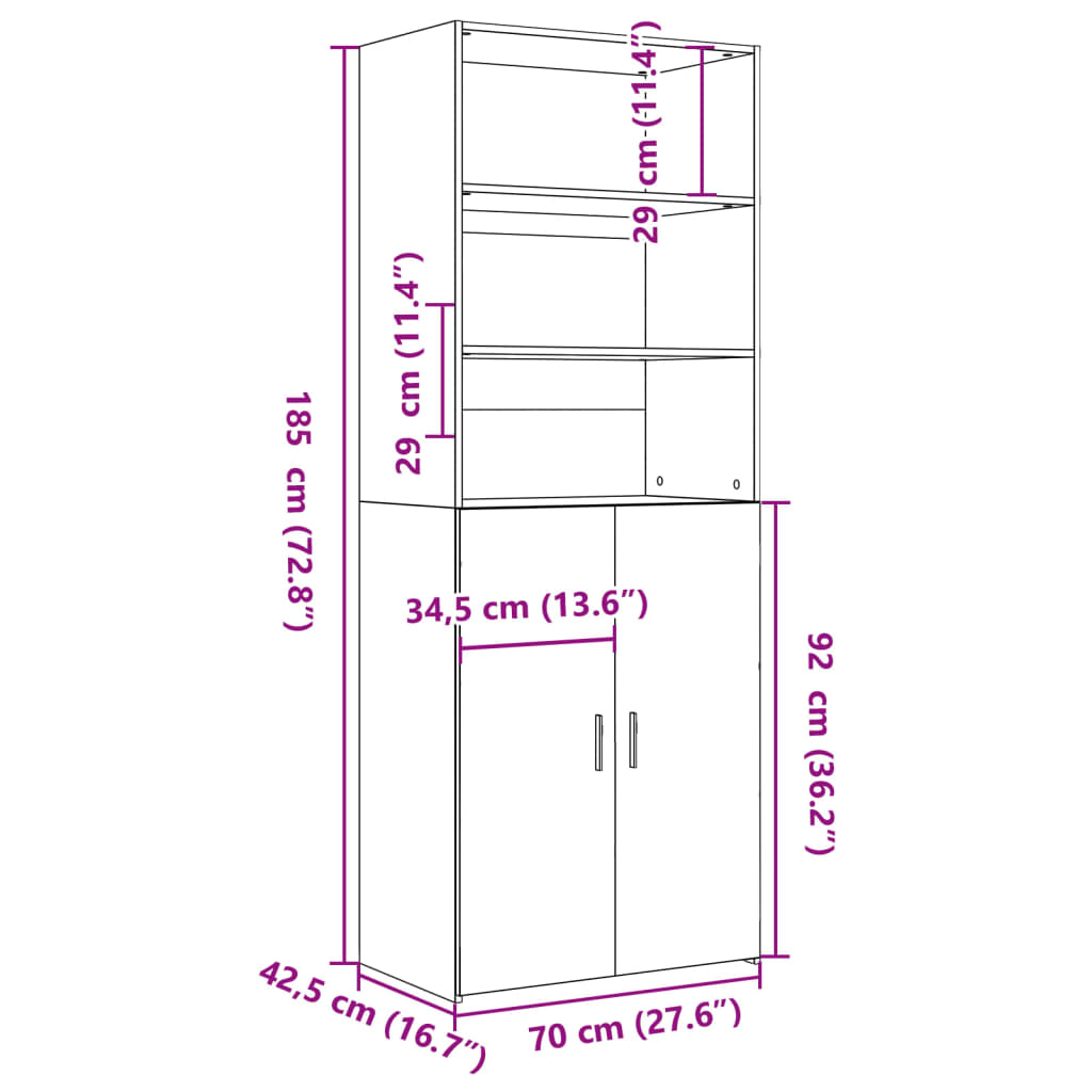 Visoka komoda boja hrasta 70x42,5x185 cm od konstruiranog drva