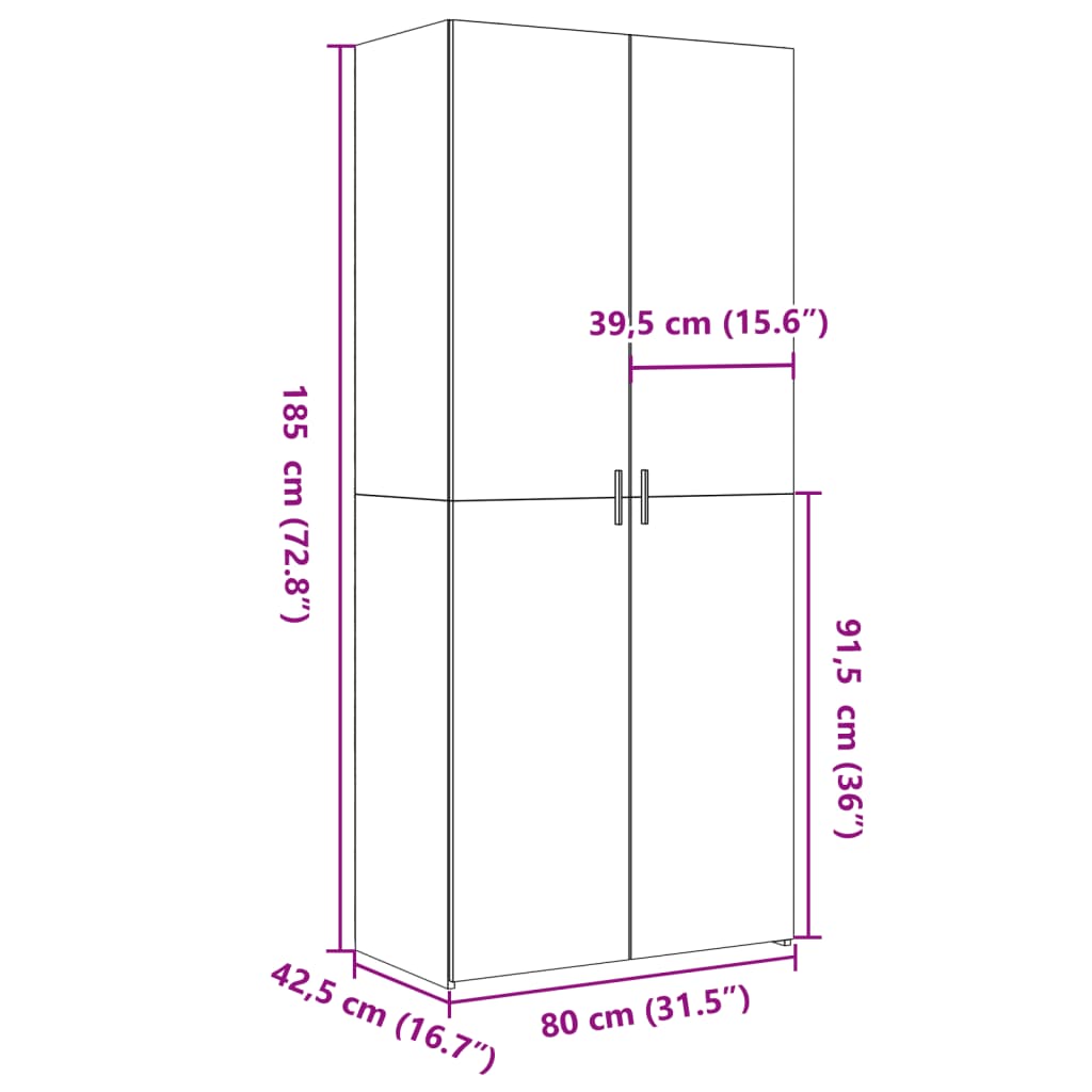 Visoka komoda siva boja betona 80 x 42,5 x 185 cm drvena