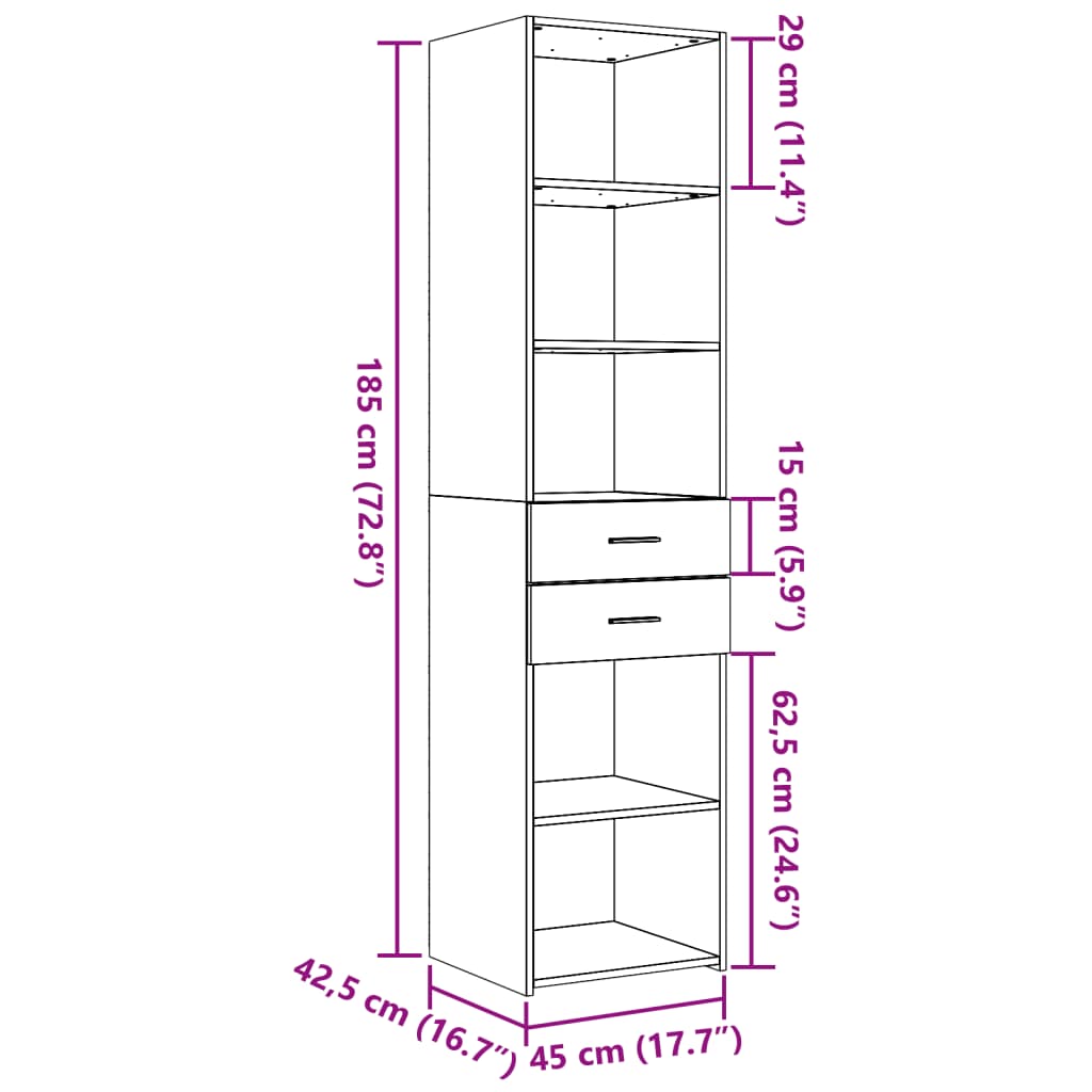 Visoka komoda siva betona 45x42,5x185 cm od konstruiranog drva