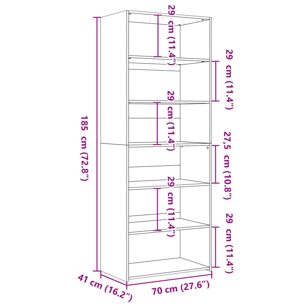 Visoka komoda crna 70x41x185 cm od konstruiranog drva