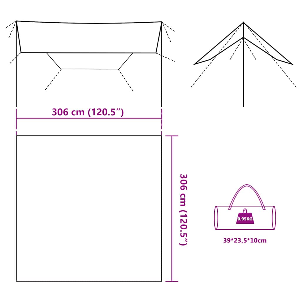 Cerada za kampiranje smeđa 306x306 cm vodootporna