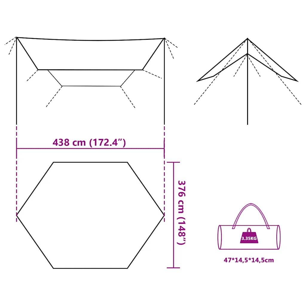 Cerada za kampiranje maskirna 438x376x212 cm vodootporna
