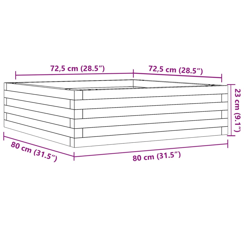 Vrtna sadilica bijela 80 x 80 x 23 cm od masivne borovine