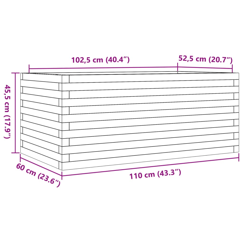 Vrtna sadilica bijela 110x60x45,5 cm od masivne borovine
