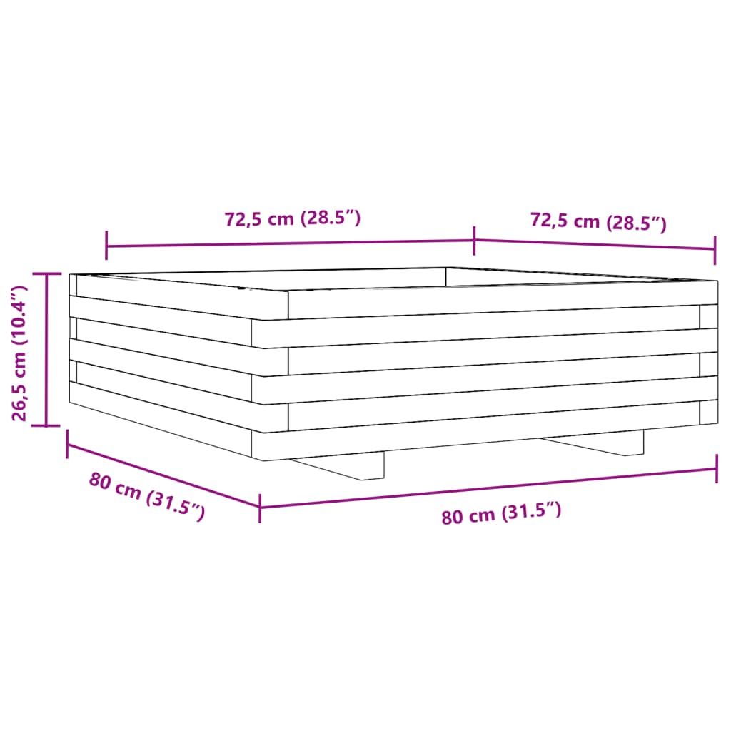 Vrtna sadilica voštano smeđa 80 x 80 x 26,5 cm masivna borovina