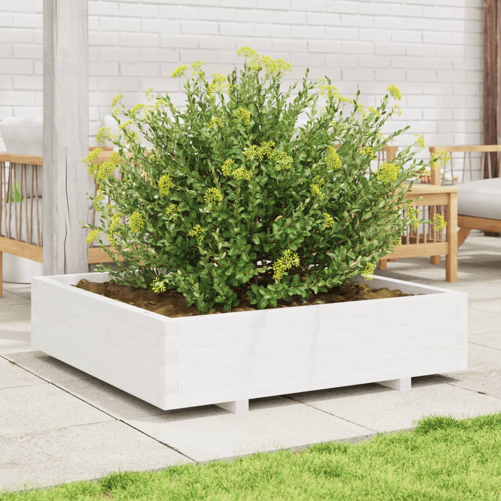 Vrtna sadilica bijela 100x100x26,5 cm od masivne borovine