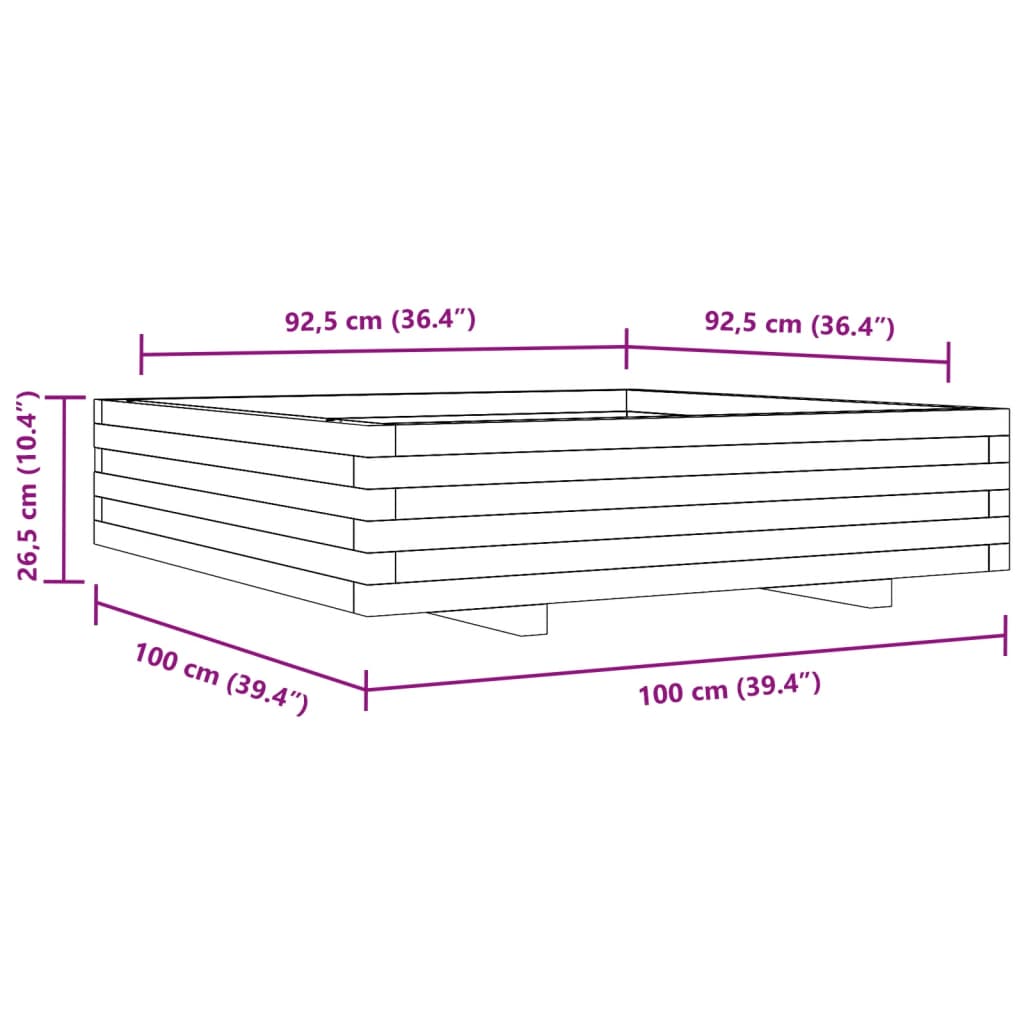 Vrtna sadilica bijela 100x100x26,5 cm od masivne borovine