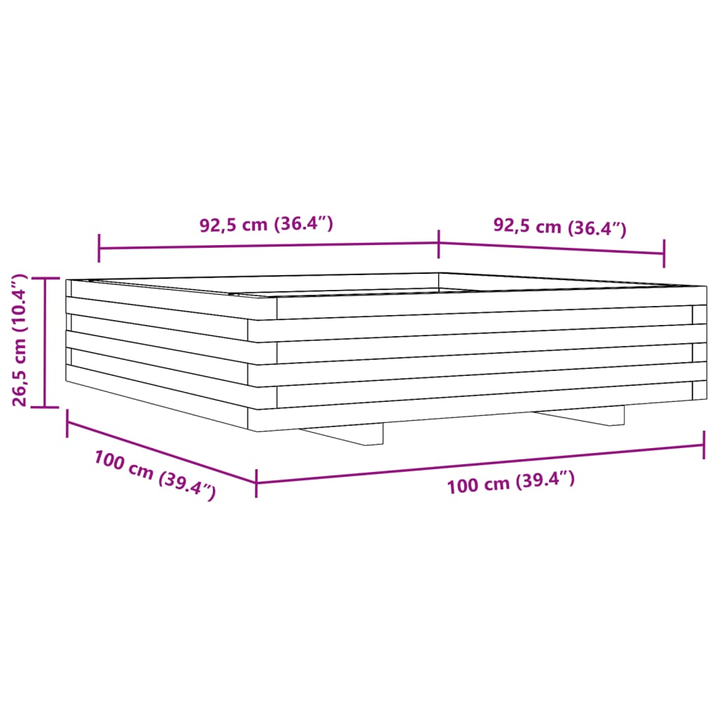Vrtna sadilica 100x100x26,5 cm od impregnirane borovine