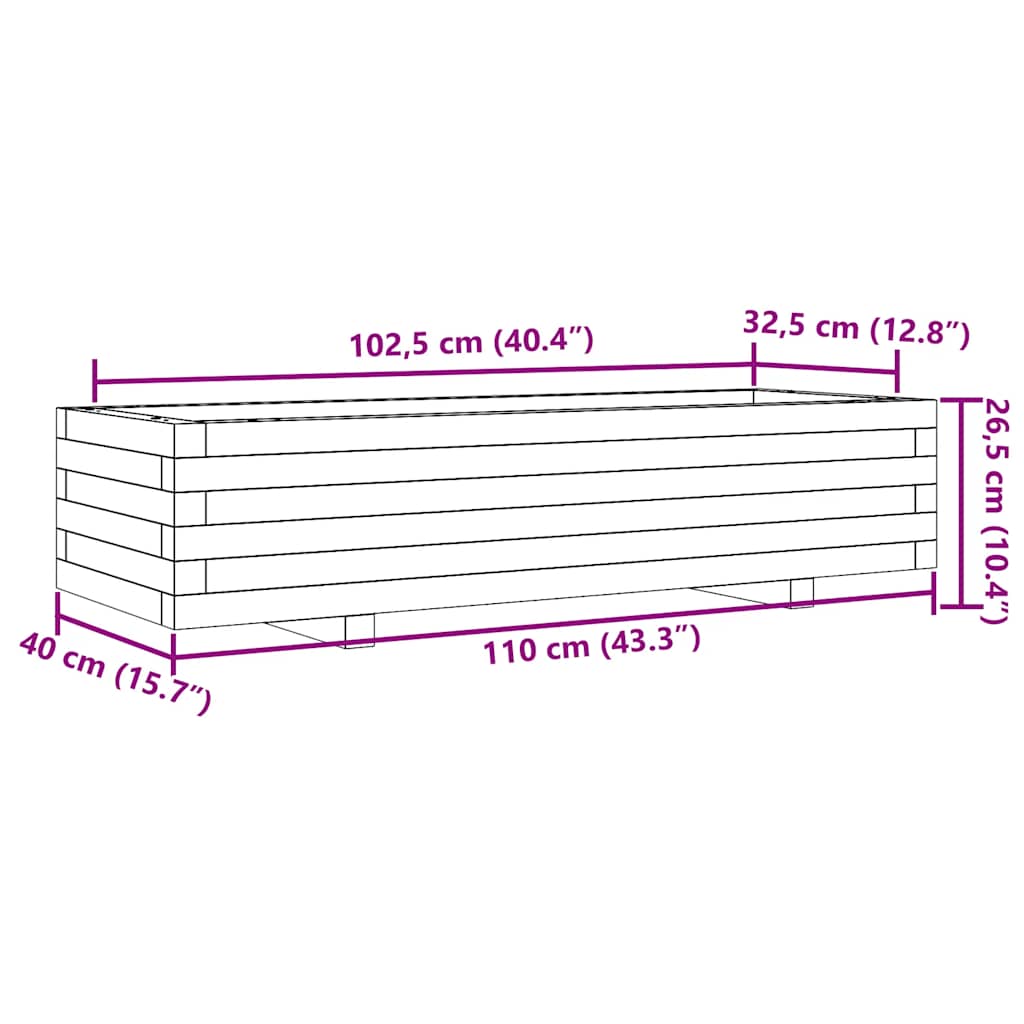 Vrtna sadilica voštano smeđa 110x40x26,5 cm masivna borovina