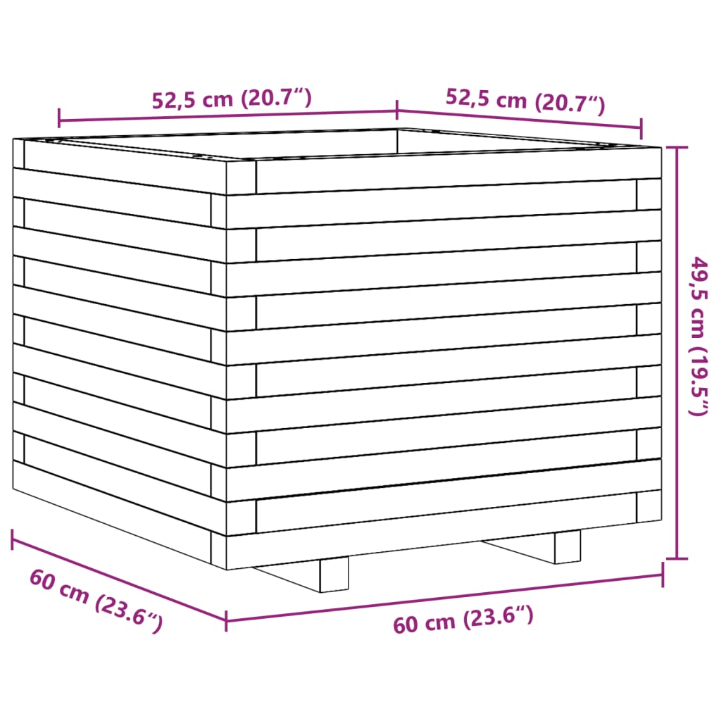 Vrtna sadilica 60x60x49,5 cm od masivne borovine