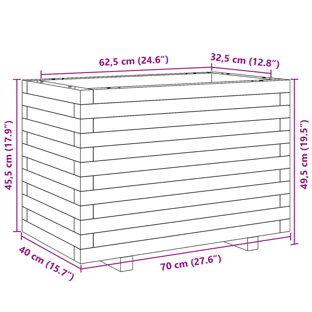 Vrtna sadilica bijela 70x40x49,5 cm od masivne borovine