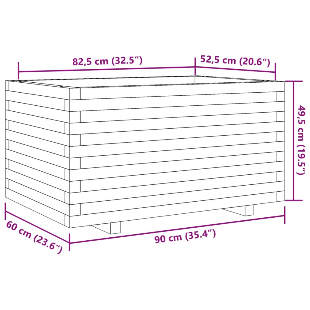 Vrtna sadilica bijela 90x60x49,5 cm od masivne borovine