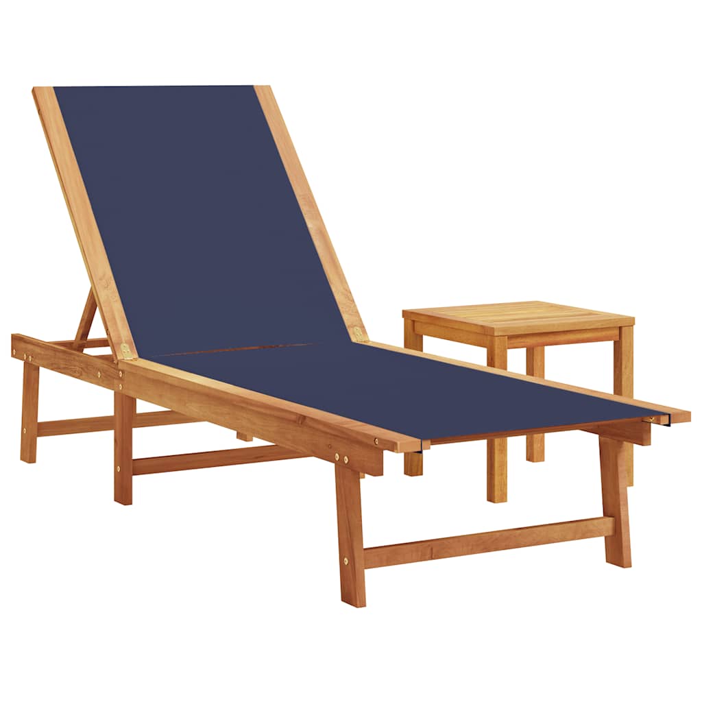 Ležaljka za sunčanje sa stolićem plave od bagrema i tekstilena