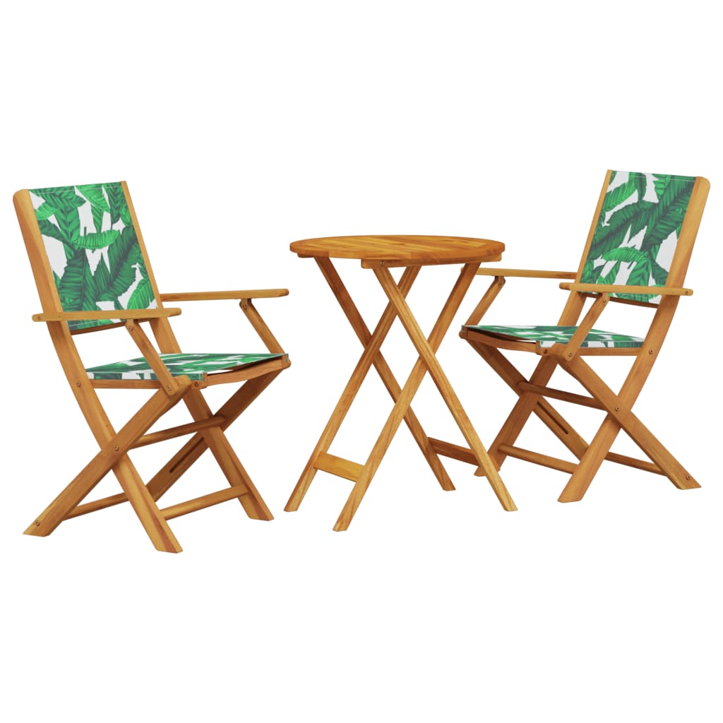 3-dijelni bistro set od tkanine i masivnog drva uzorkom lišća