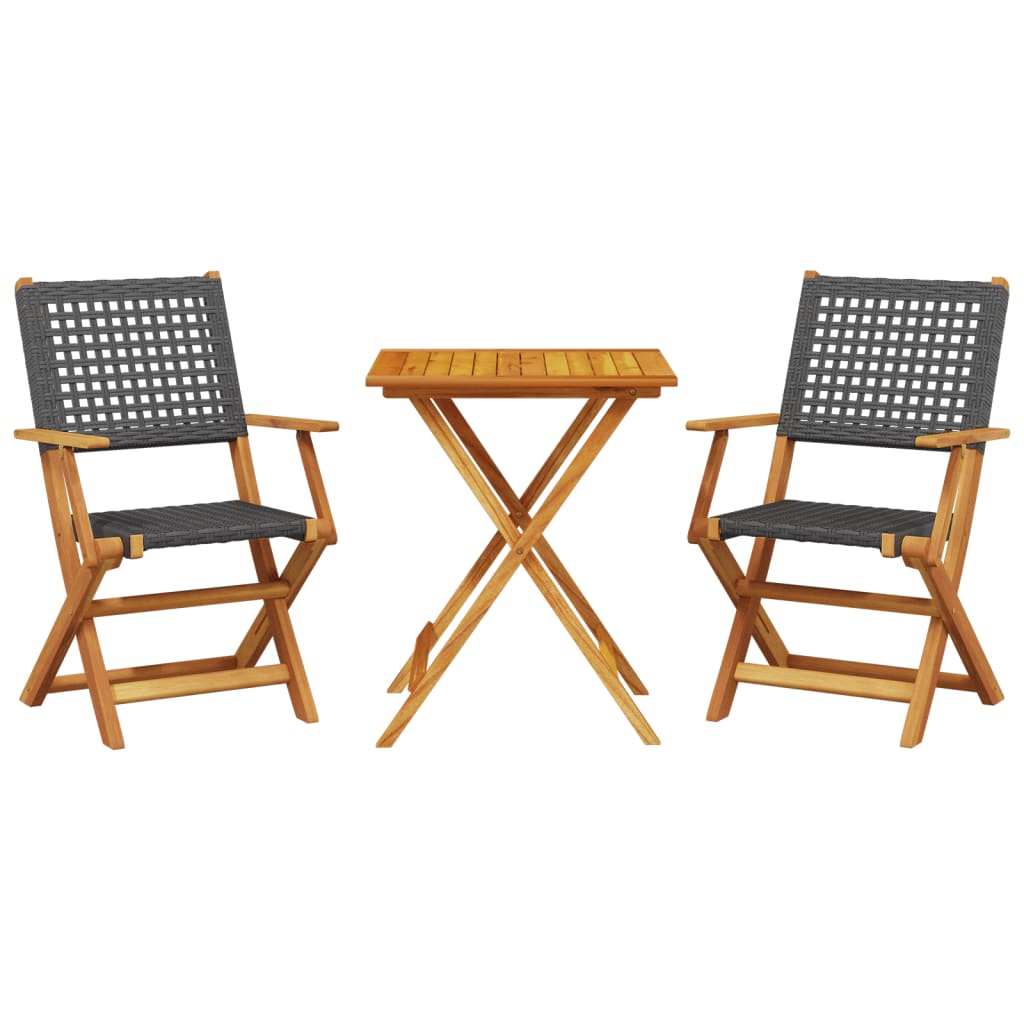 3-dijelni bistro set od poliratana i masivnog drva crni