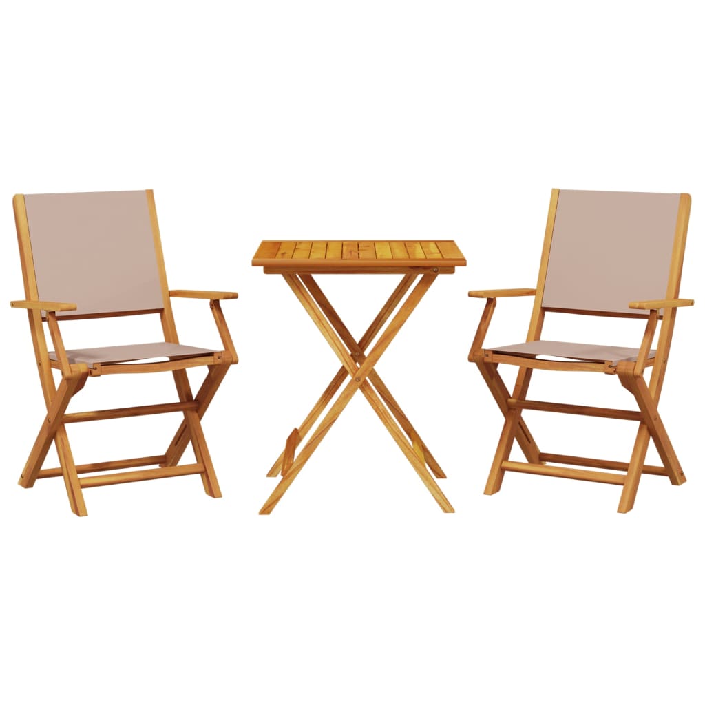 3-dijelni bistro set od tkanine i masivnog drva smeđesivi