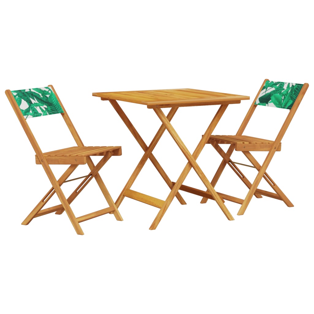 3-dijelni bistro set od tkanine i masivnog drva uzorkom lišća