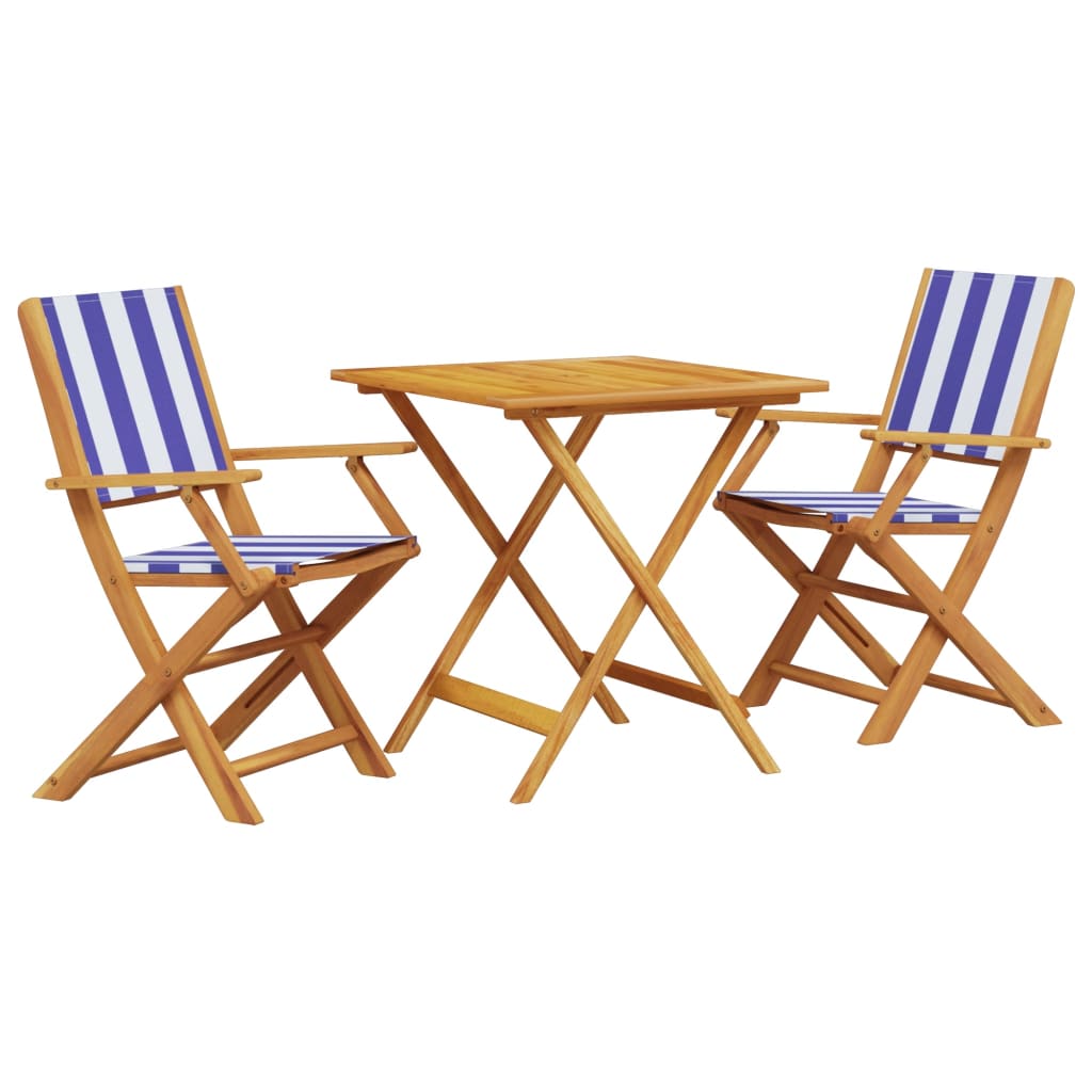 3-dijelni bistro set od tkanine i masivnog drva plava i bijela