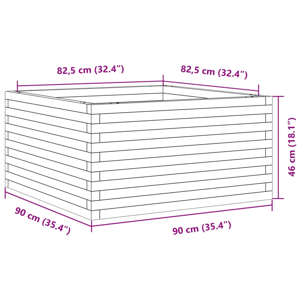 Vrtna sadilica bijela 90x90x46 cm od masivne borovine