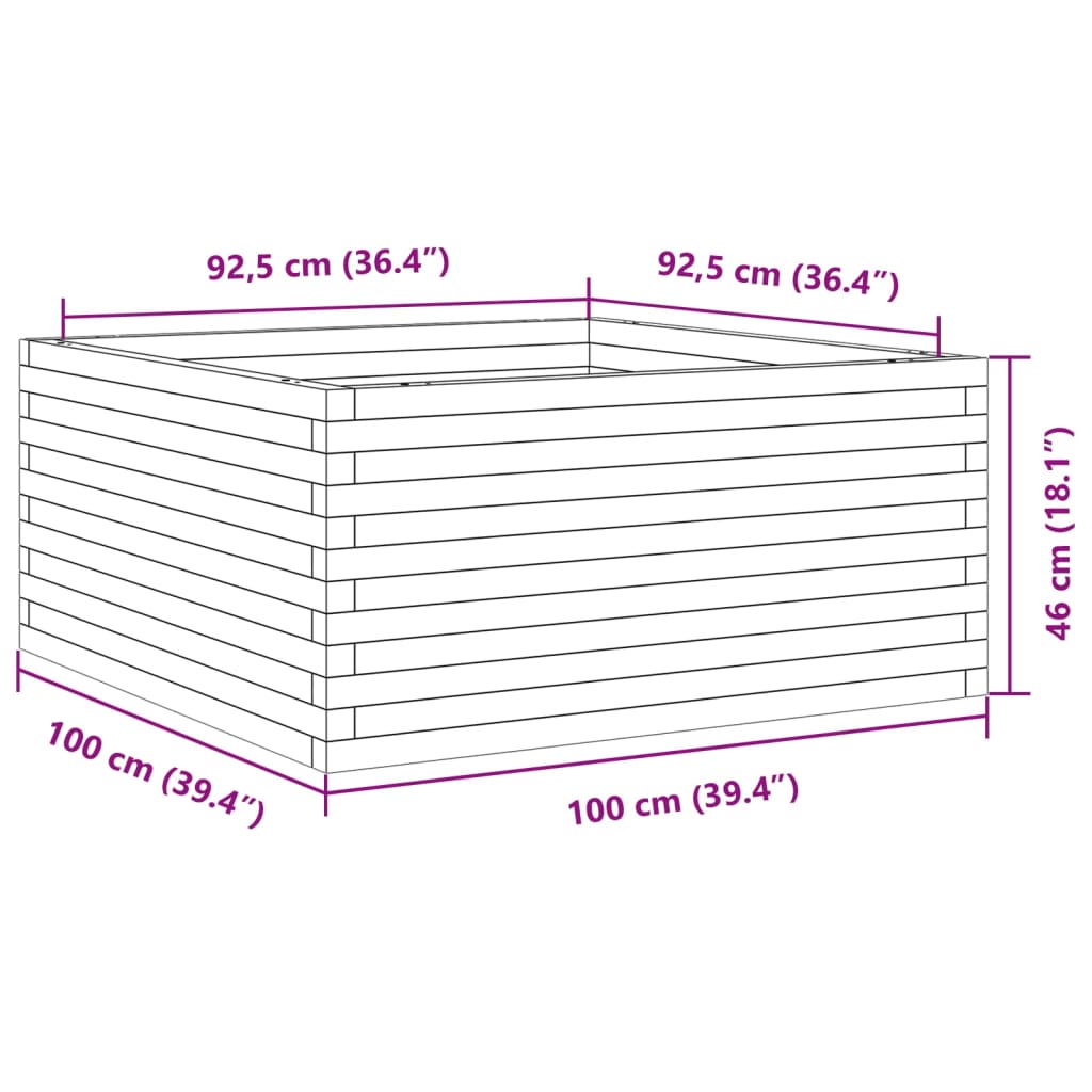 Vrtna sadilica bijela 100x100x46 cm od masivne borovine