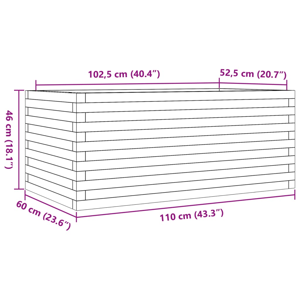 Vrtna sadilica bijela 110x60x46 cm od masivne borovine