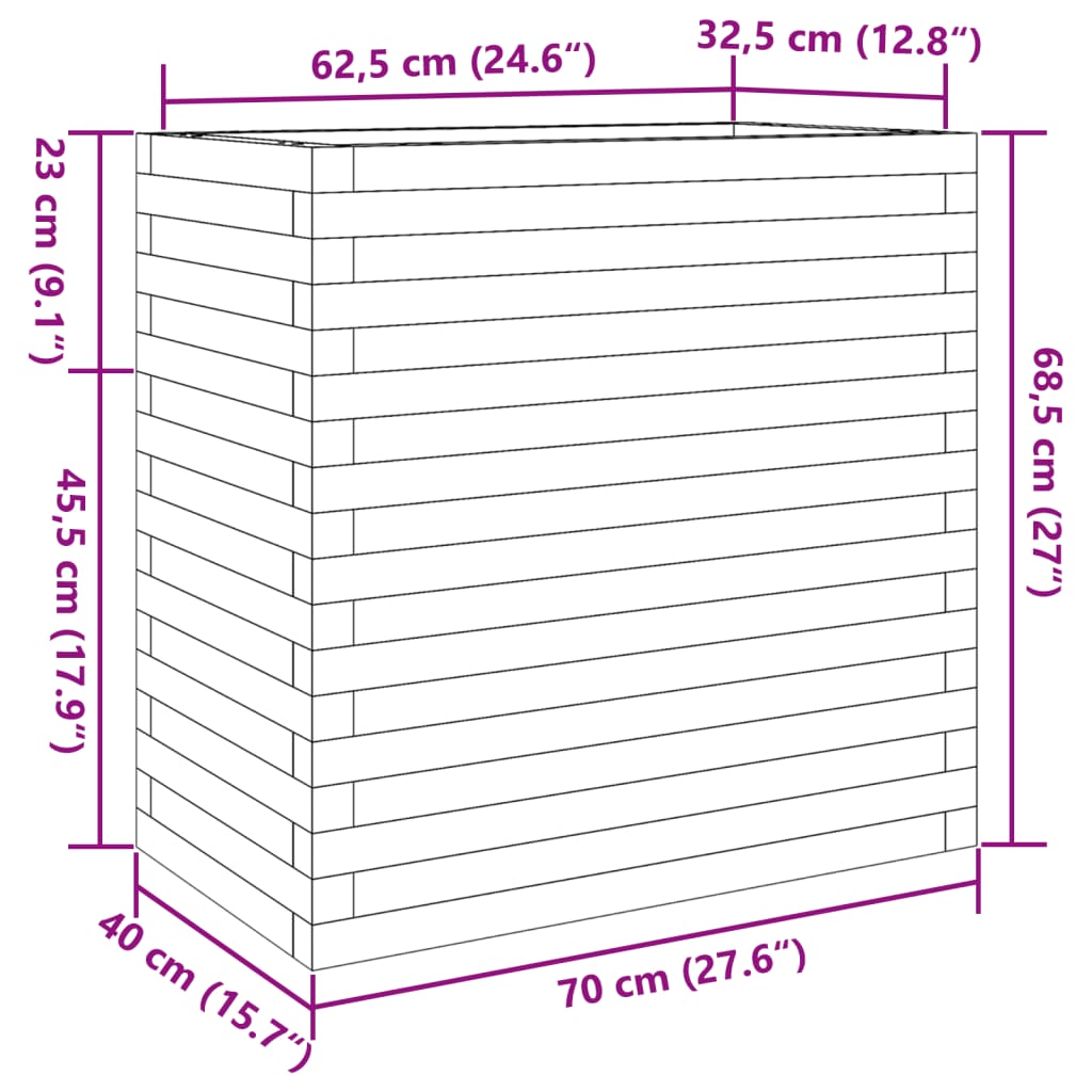 Vrtna sadilica bijela 70x40x68,5 cm od masivne borovine