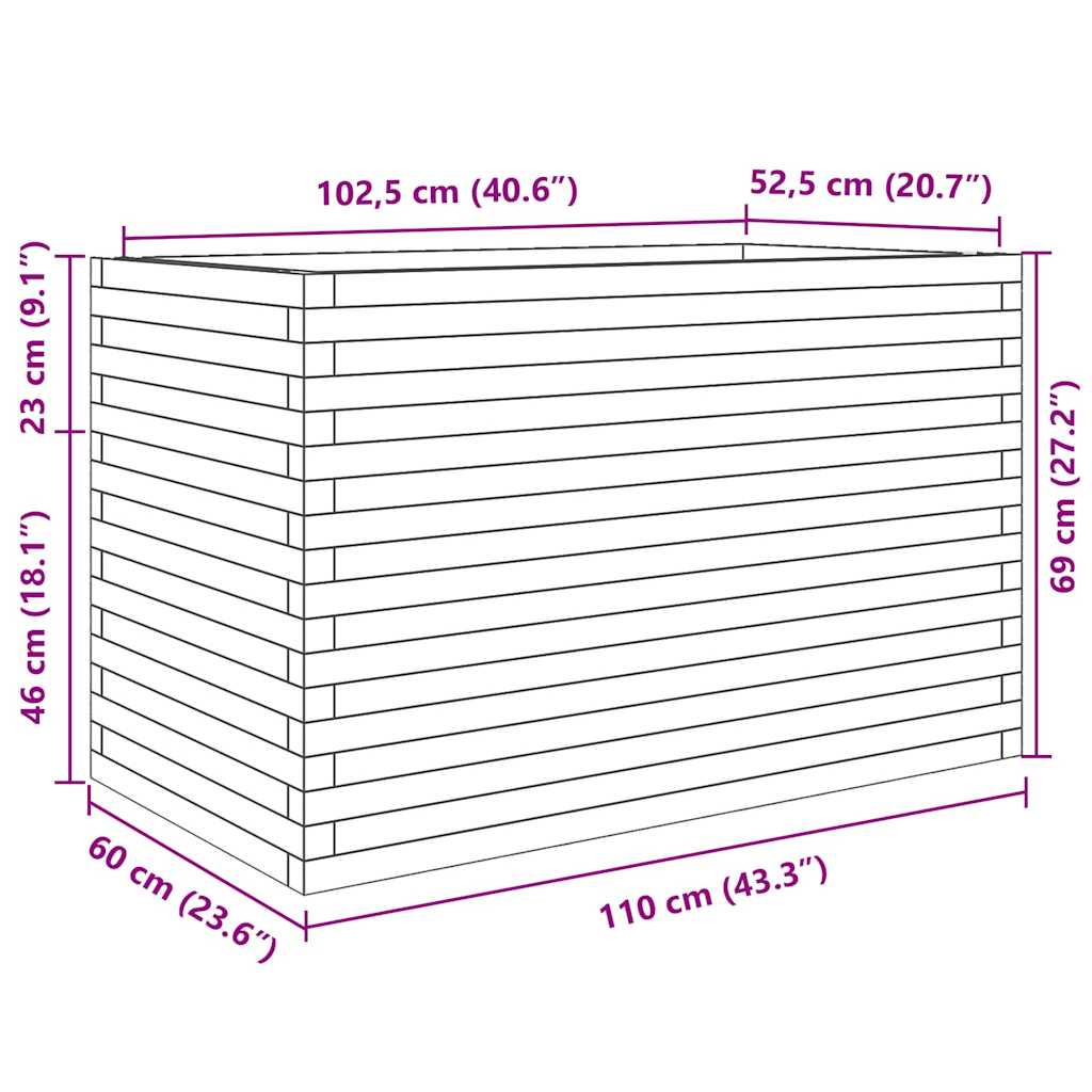 Vrtna sadilica bijela 110x60x68,5 cm od masivne borovine
