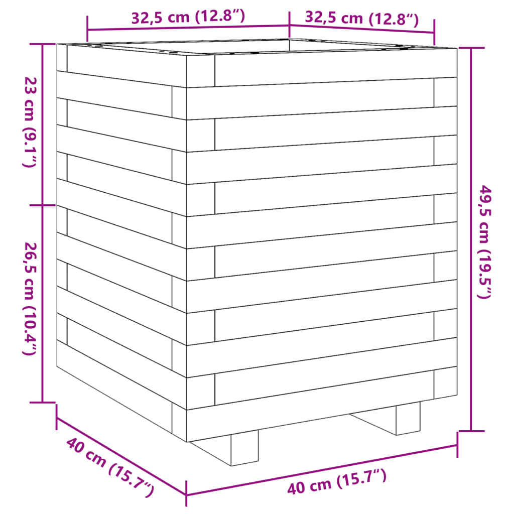 Vrtna sadilica 40 x 40 x 49,5 cm od masivne borovine