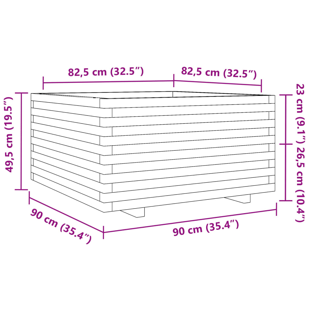 Vrtna sadilica voštano smeđe boje 90x90x49,5 cm od borovine