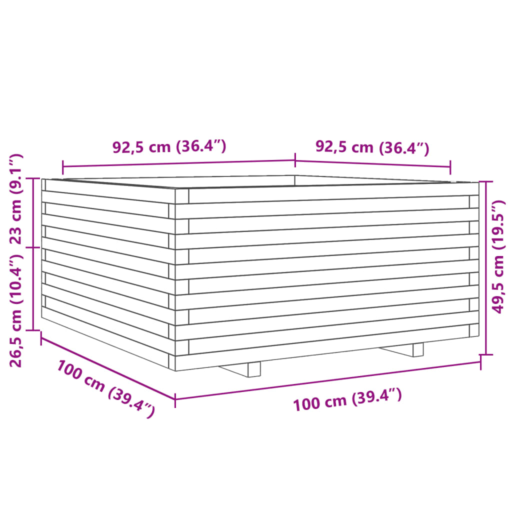 Vrtna sadilica voštano smeđe boje 100x100x49,5 cm od borovine