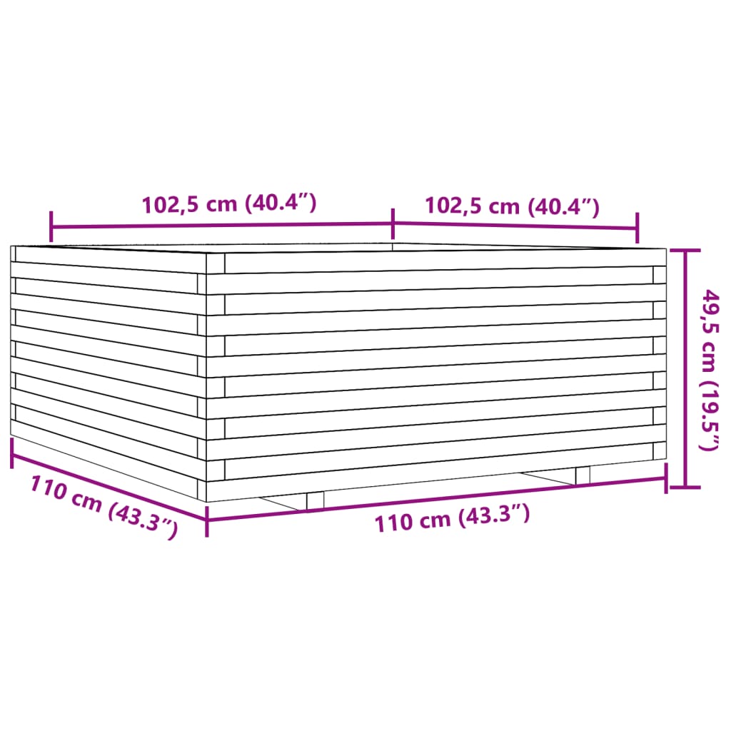 Vrtna sadilica bijela 110x110x49,5 cm od masivne borovine