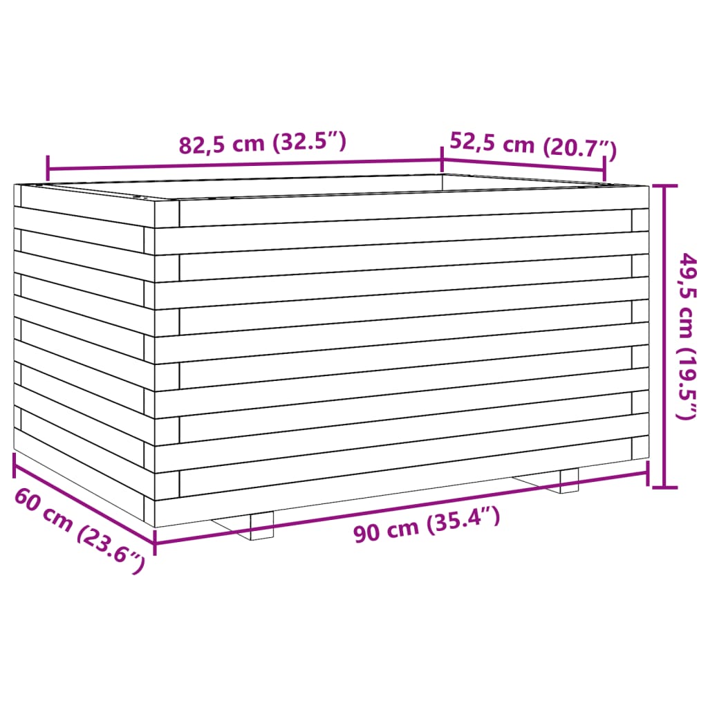 Vrtna sadilica voštano smeđe boje 90x60x49,5 cm od borovine