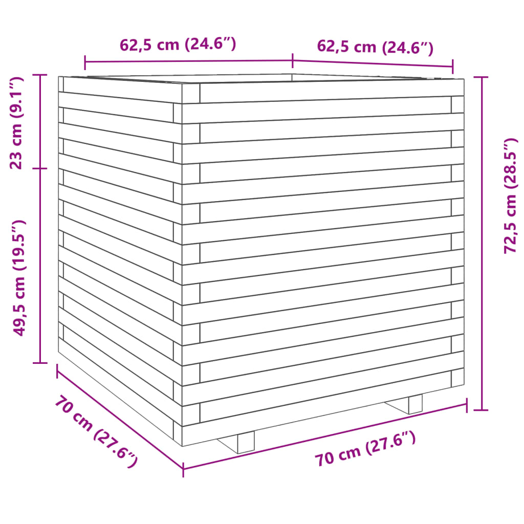 Vrtna sadilica bijela 70x70x72,5 cm od masivne borovine