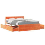 Krevet s ladicama i madracem voštano smeđi 140x200 cm borovina