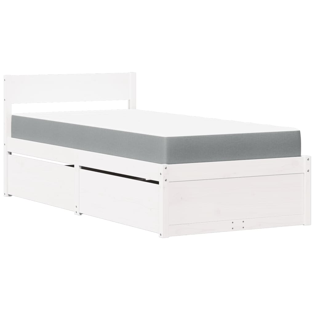 Krevet s ladicama i madracem bijeli 90 x 200 cm od borovine