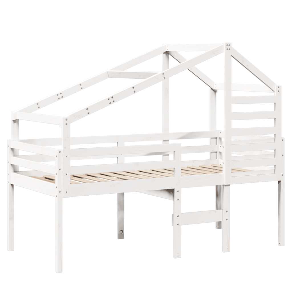 Visoki krevet s krovom bijeli 90 x 190 cm od masivne borovine