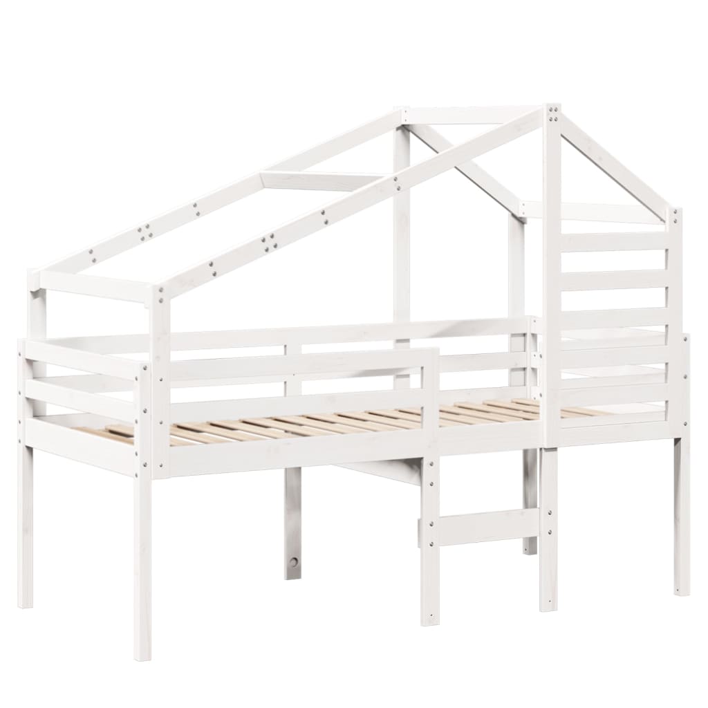 Visoki krevet s krovom bijeli 75 x 190 cm od masivne borovine