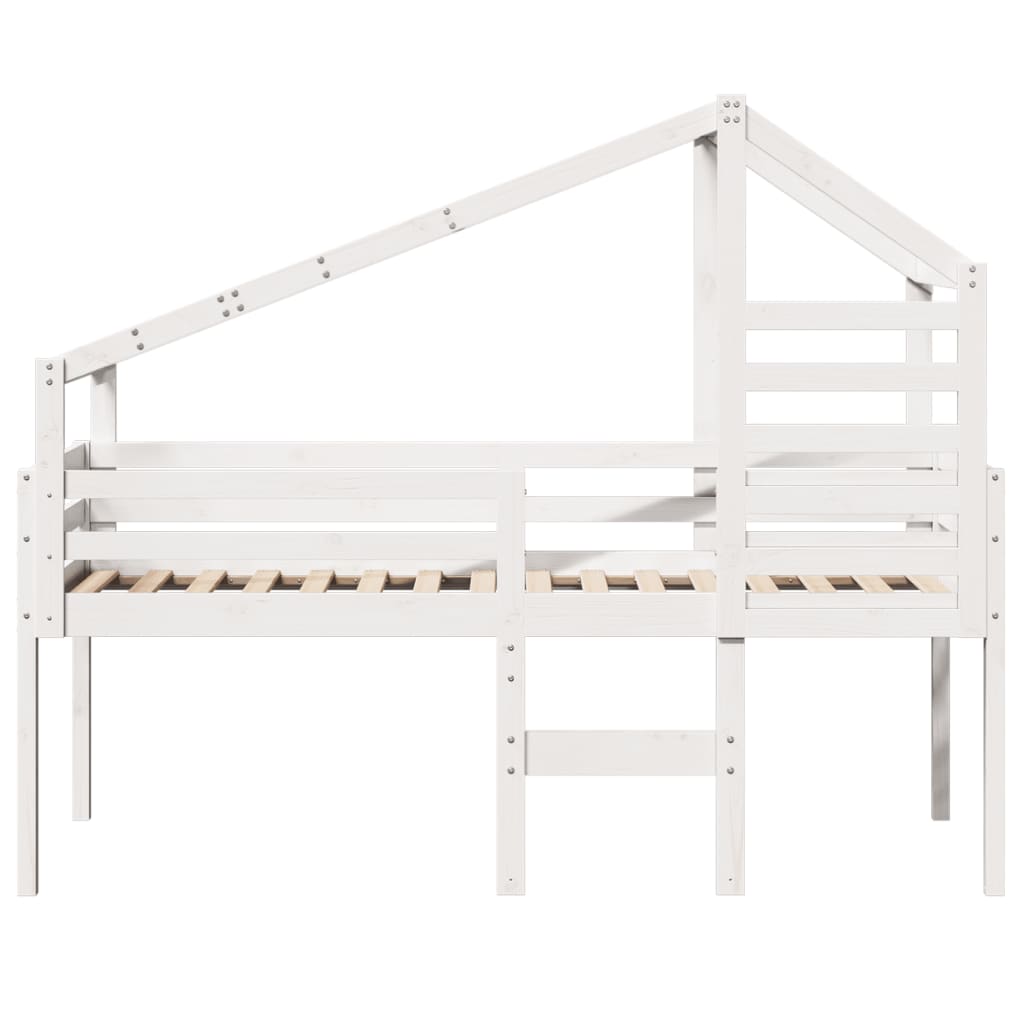 Visoki krevet s krovom bijeli 75 x 190 cm od masivne borovine