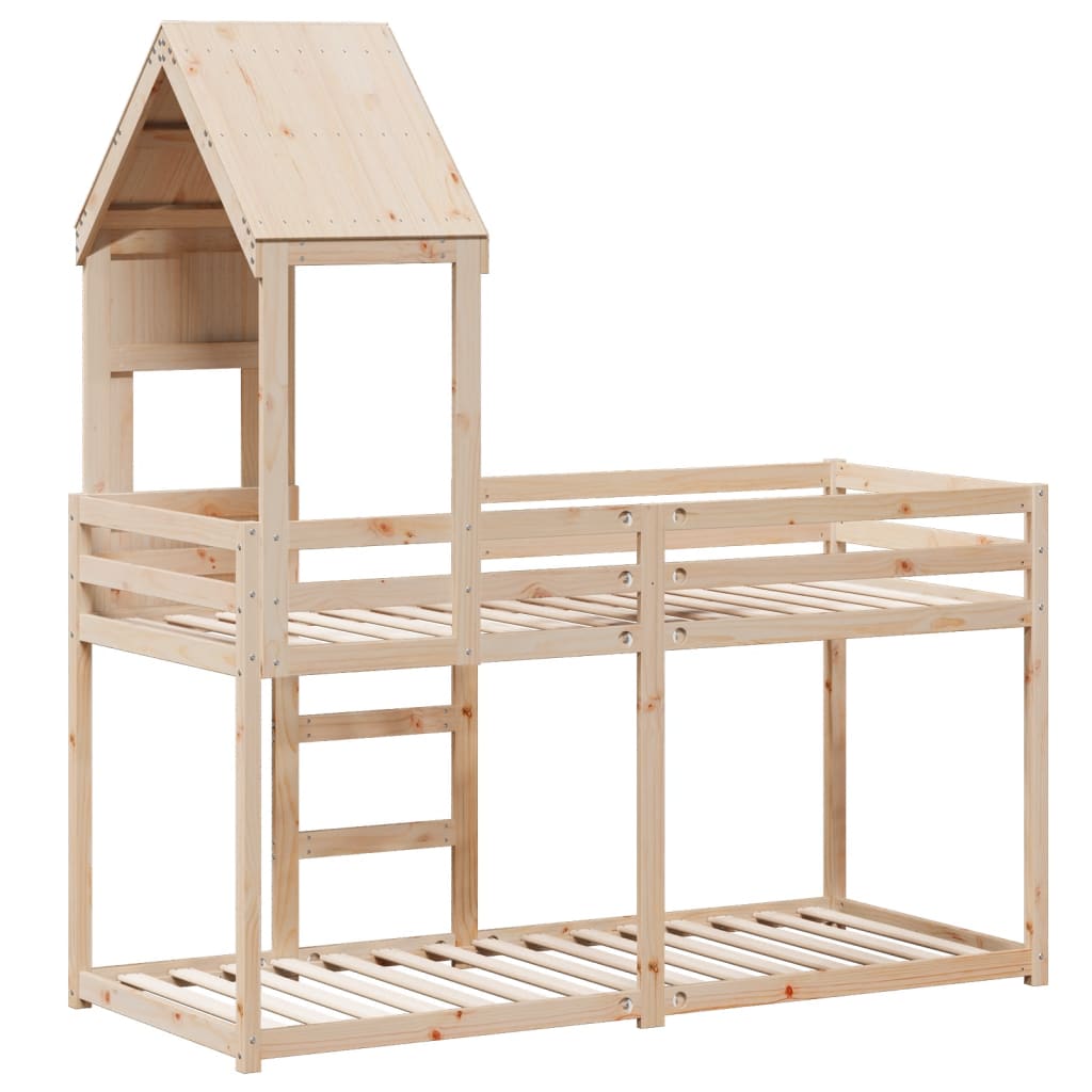 Krevet na kat s krovom 90 x 190 cm od masivne borovine