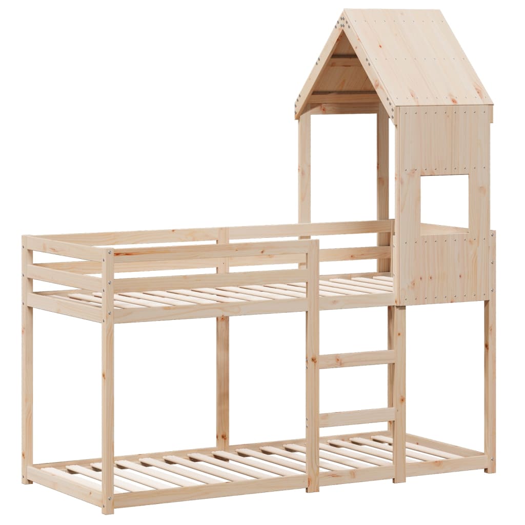 Krevet na kat s krovom 90 x 190 cm od masivne borovine