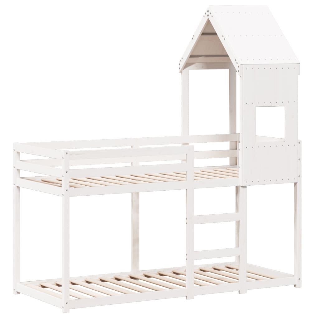 Krevet na kat s krovom bijeli 90 x 190 cm od masivne borovine
