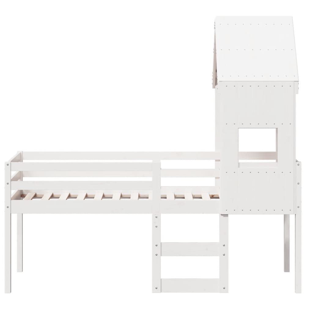 Visoki krevet s krovom bijeli 90 x 190 cm od masivne borovine