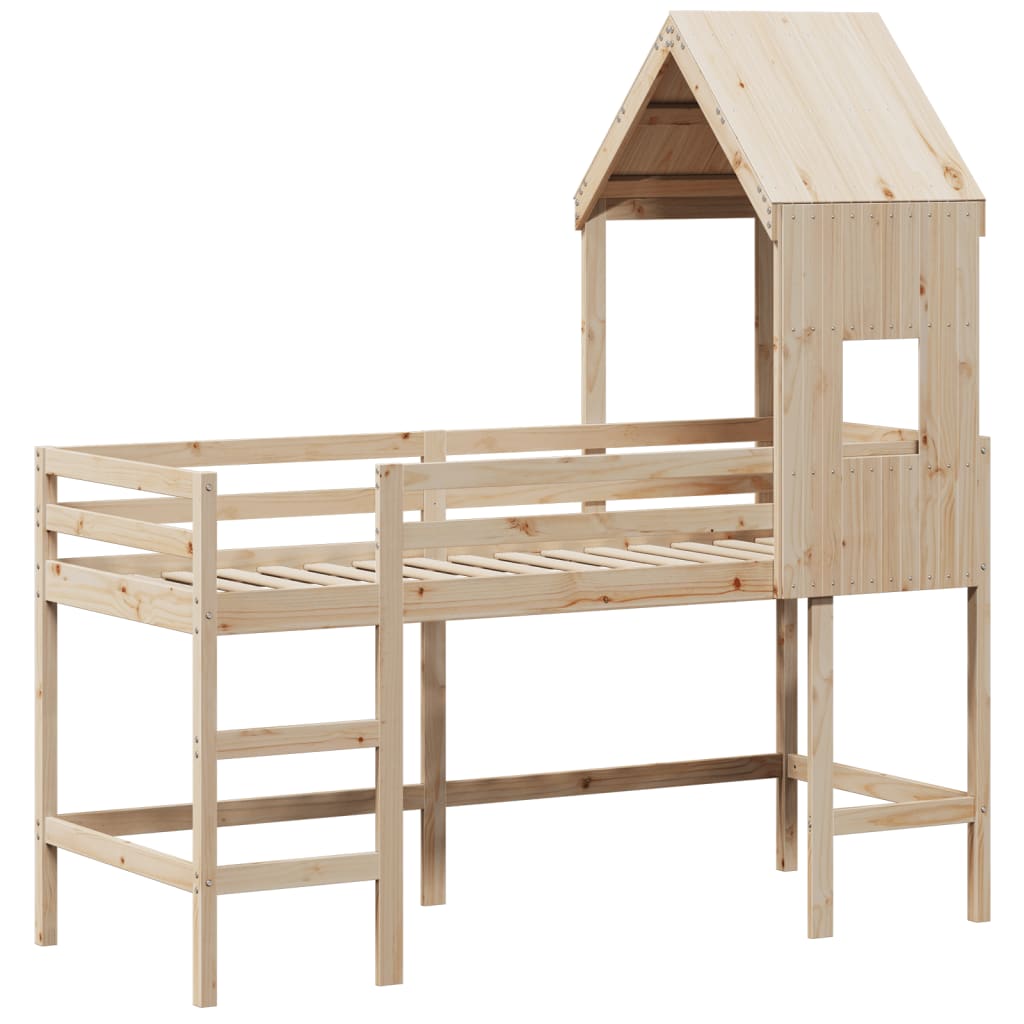 Krevet na kat s ljestvama i krovom 80x200 cm od borovine