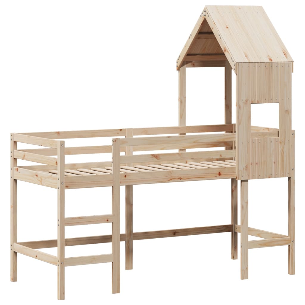 Krevet na kat s ljestvama i krovom 90x190 cm od borovine
