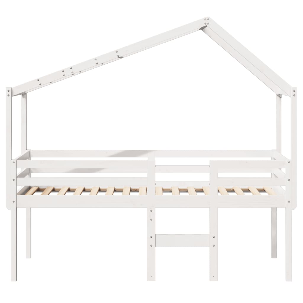 Visoki krevet s krovom bijeli 75 x 190 cm od masivne borovine