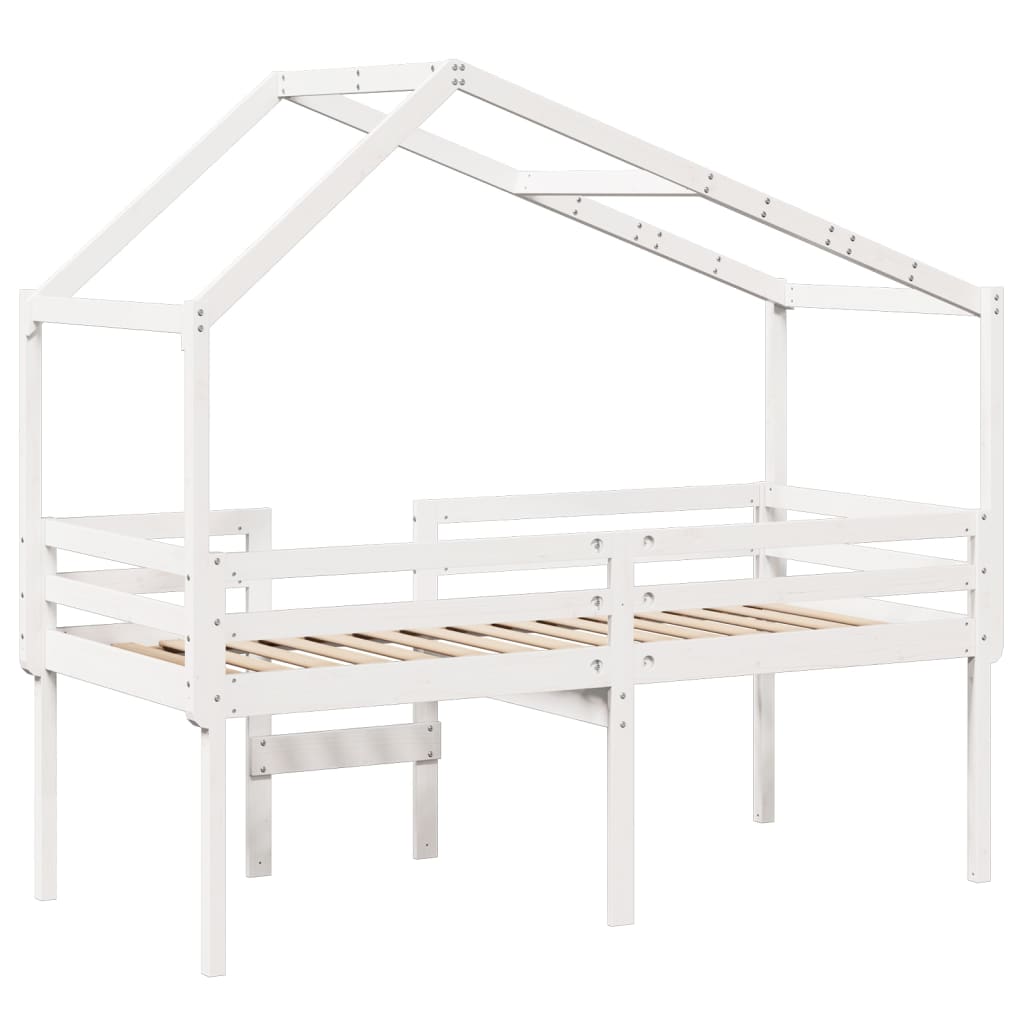 Visoki krevet s krovom bijeli 75 x 190 cm od masivne borovine